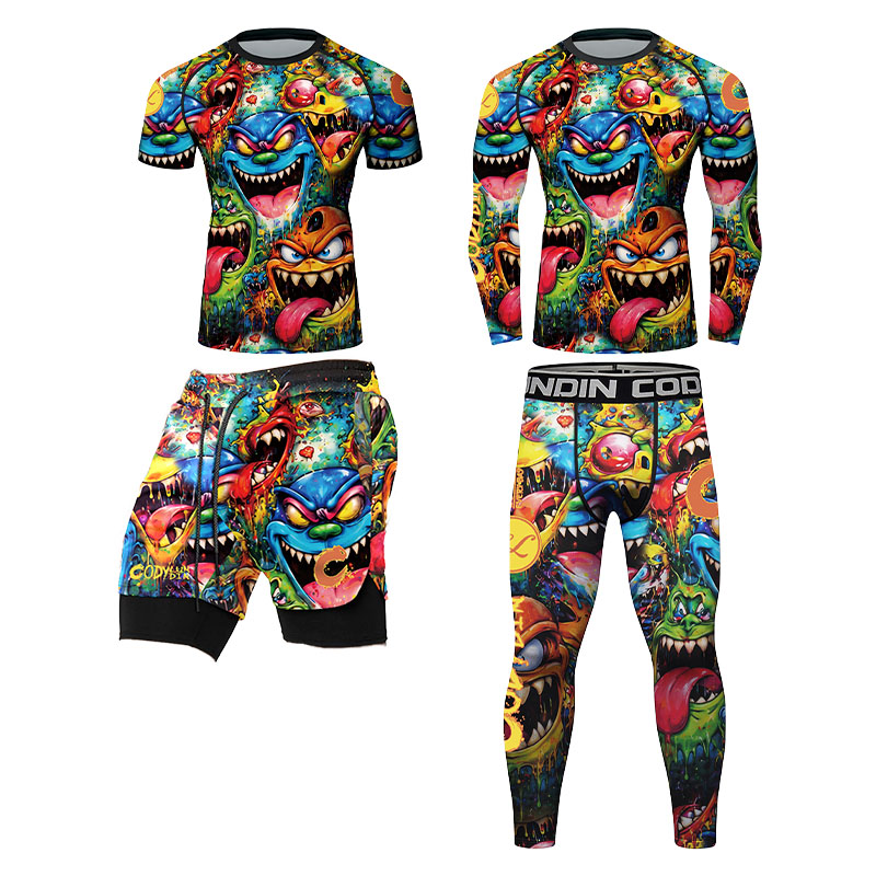 Rash Guard - 3D 컬러풀 몬스터 그래피티 디자인의 남성용