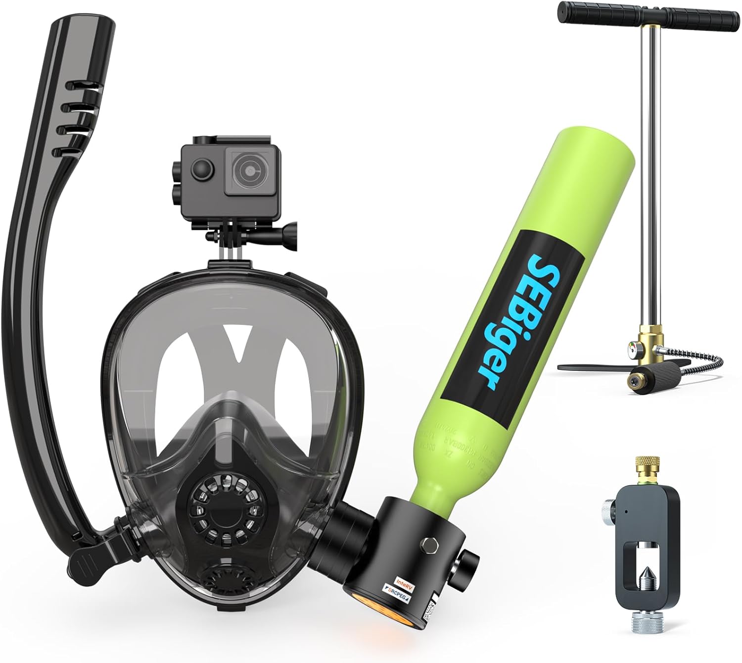 Snorkel Set - 미니 스쿠버 탱크 0.5L, 풀페이스 스노클