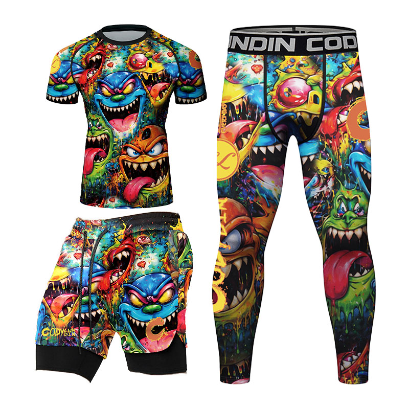 3D 컬러풀 몬스터 그래피티 디자인의 남성용 압박 래시 - Rash Guard 리뷰 및 가격