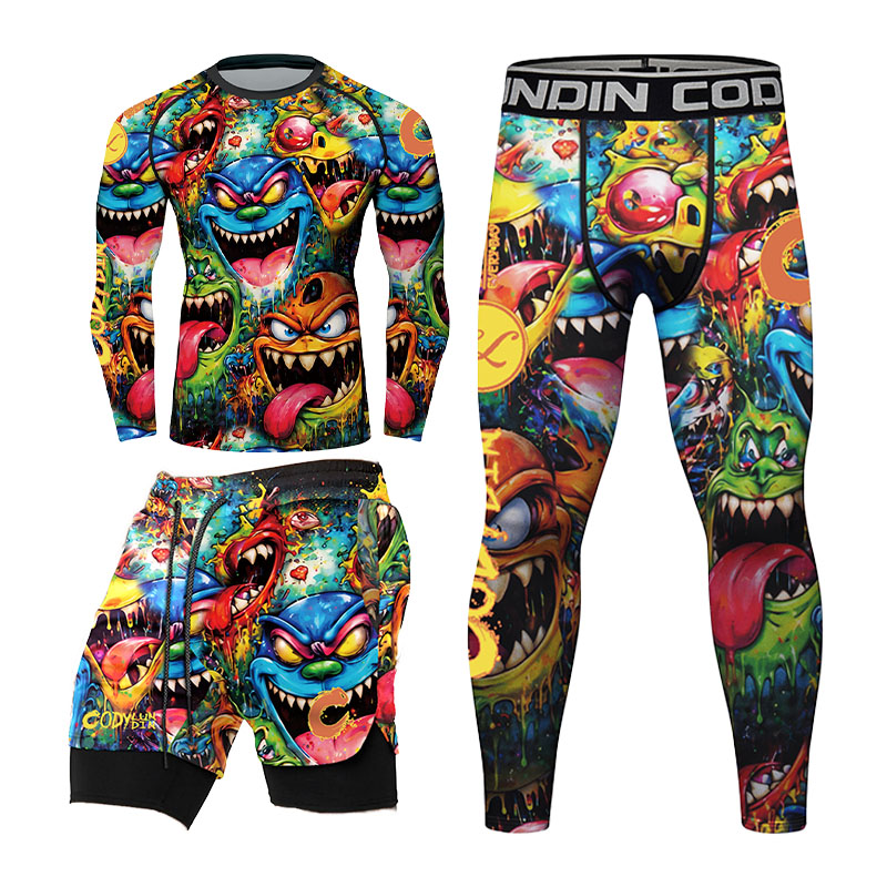 3D 컬러풀 몬스터 그래피티 디자인의 남성용 압박 래시 - Rash Guard 리뷰 및 가격