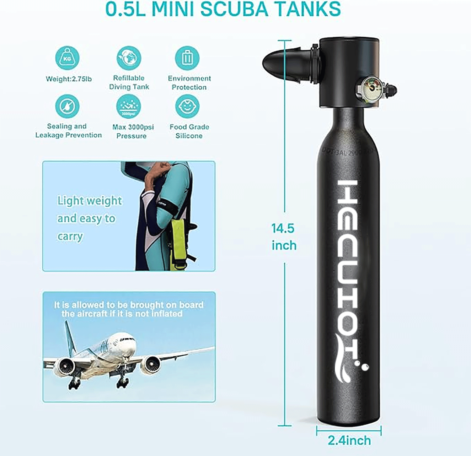 HECUIOI 미니 스쿠버 탱크 다이빙 장비 0.5L  - Snorkel Set 리뷰 및 가격